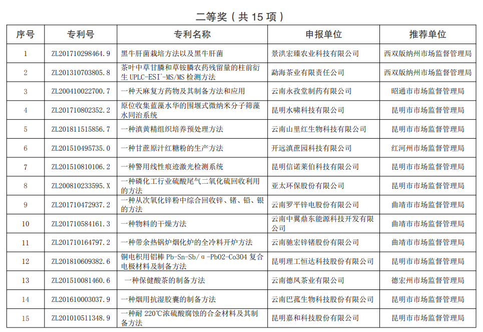 021年云南省專利獎評審結(jié)果公示(圖2)